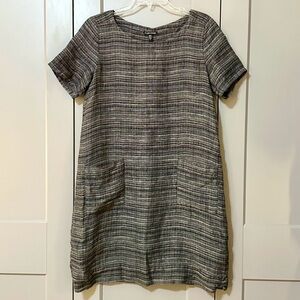 Eileen Fisher Coastline 100% Organic‎ Linen Shift Dress Pockets Womens Sz Small